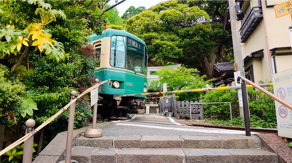 Kamakura Private Tour - Enoden passing by a shrine