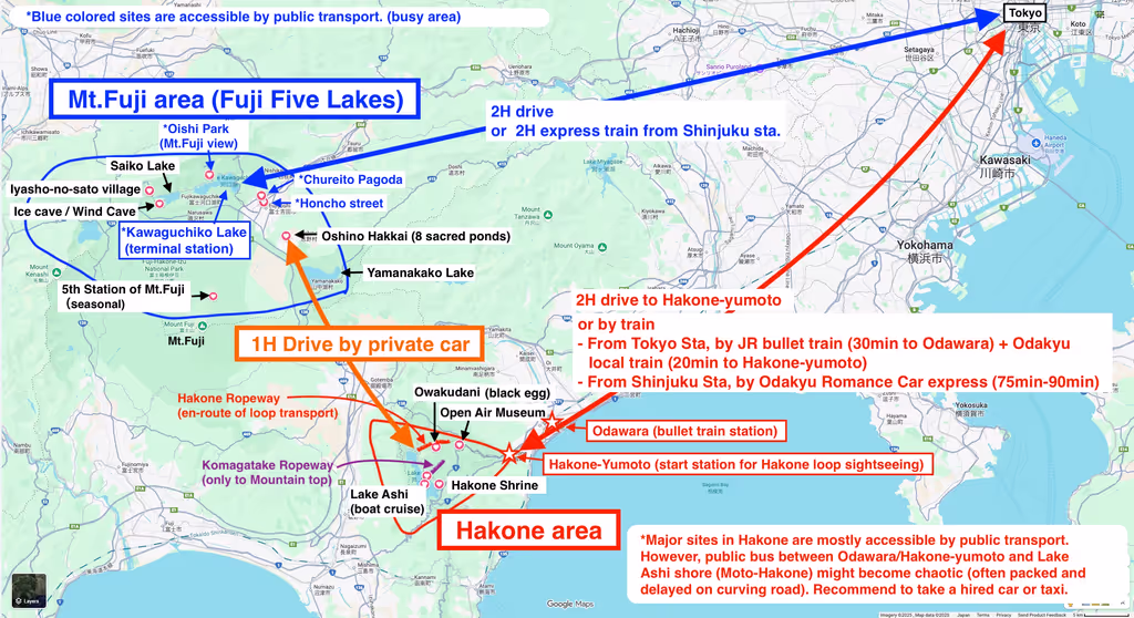 Tokyo Private Tour - I often do Mt.Fuji or Hakone. Refer the map to understand location difference. 