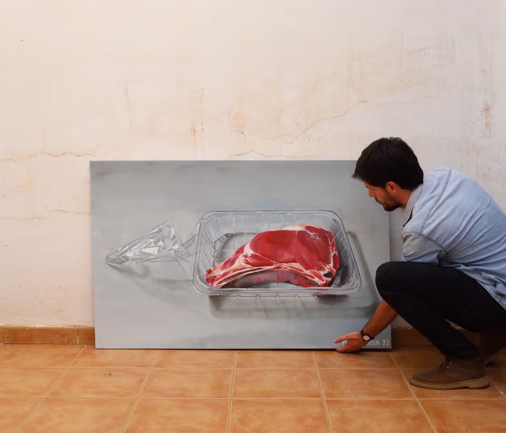 Granada Private Tour - Manu with one of his paintings before an exhibition