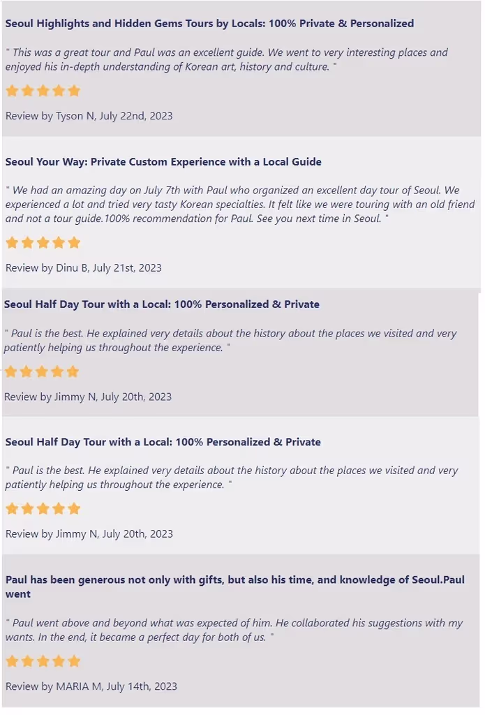 Seoul Private Tour - 5 star rating guest review 2