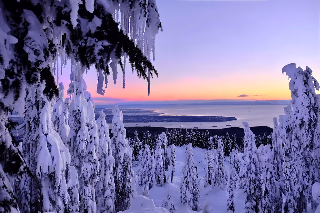British Columbia Private Tour - Beautiful Sunset while Snowshoeing in Vancouver's Winter Wonderland.