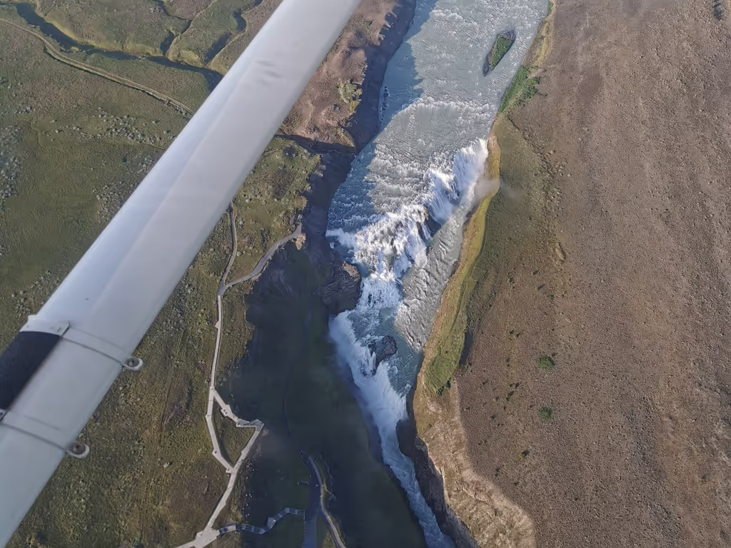 Reykjavik Private Tour - The mighty Gullfoss waterfall, viewed from a private plane
