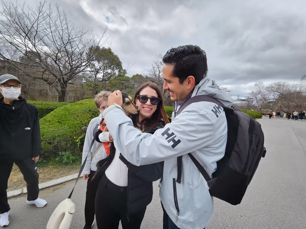 Osaka Private Tour - My lovely guests from Mexico were delighted to meet this friendly local pup during our walk.