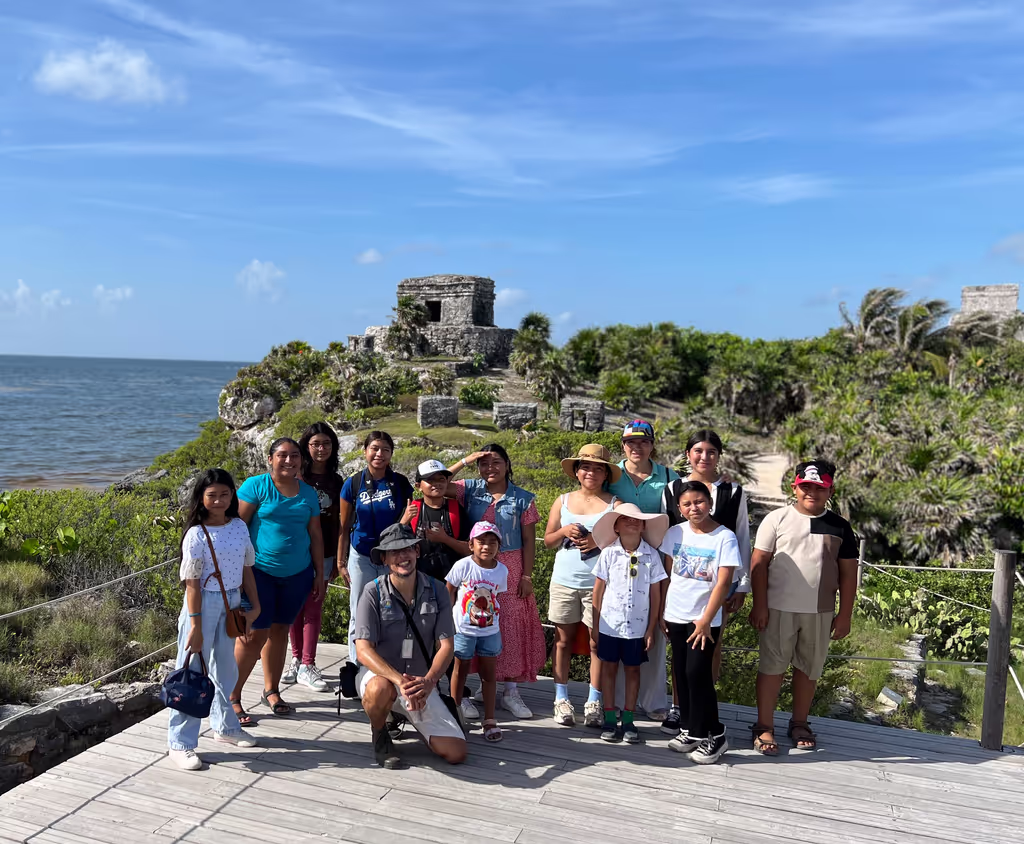 Tulum Private Tour - Guiding a group of Mayan native students at the archaeological site of Tulum