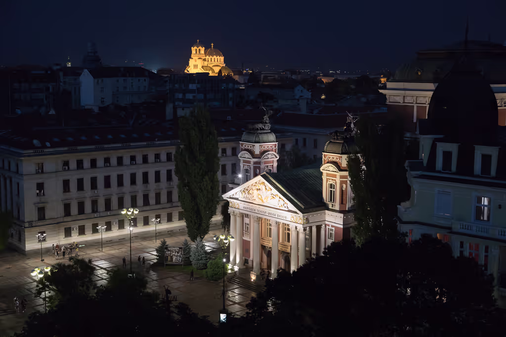 Sofia Private Tour - National Theatre and St Alexander Nevsky in distance