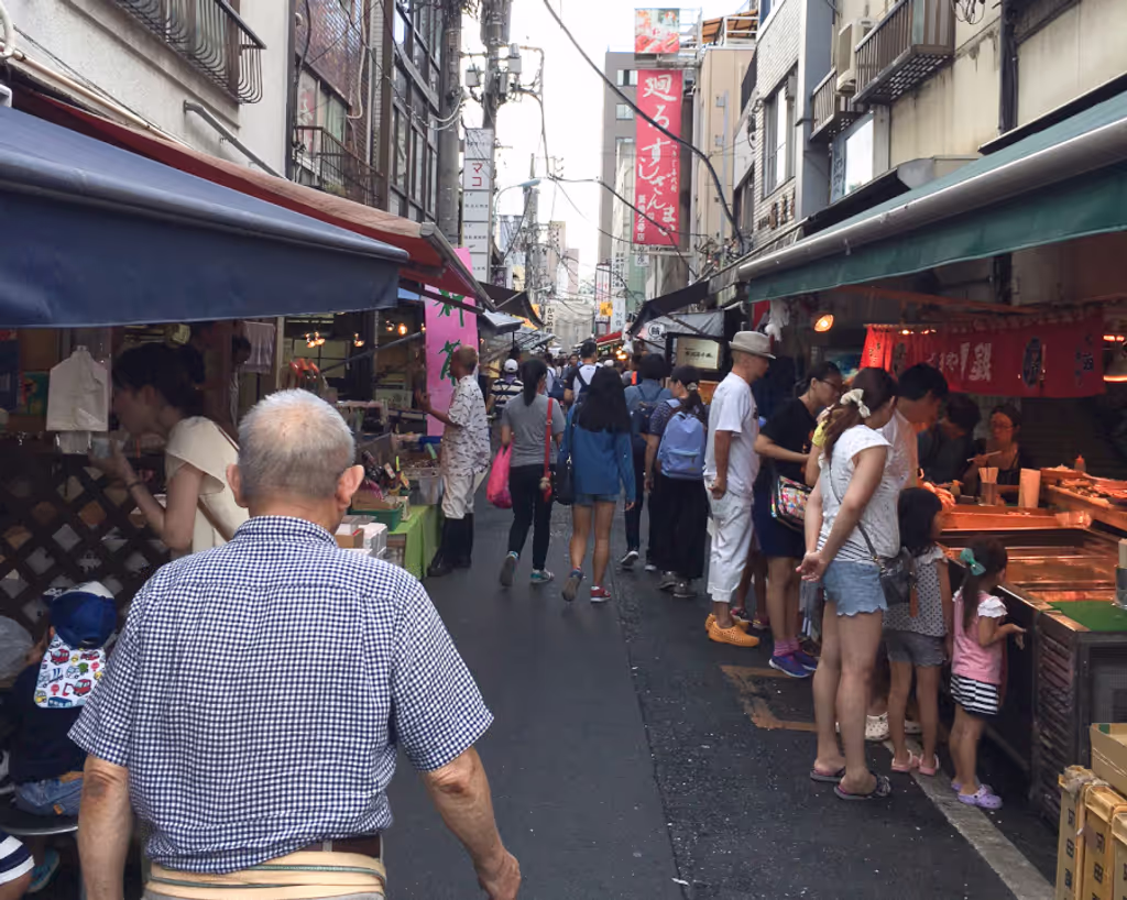 Tokyo Private Tour - Tsukiji Outer Market, a paradise for sushi lovers.  It's always full of energy with fresh seafood shoppers.