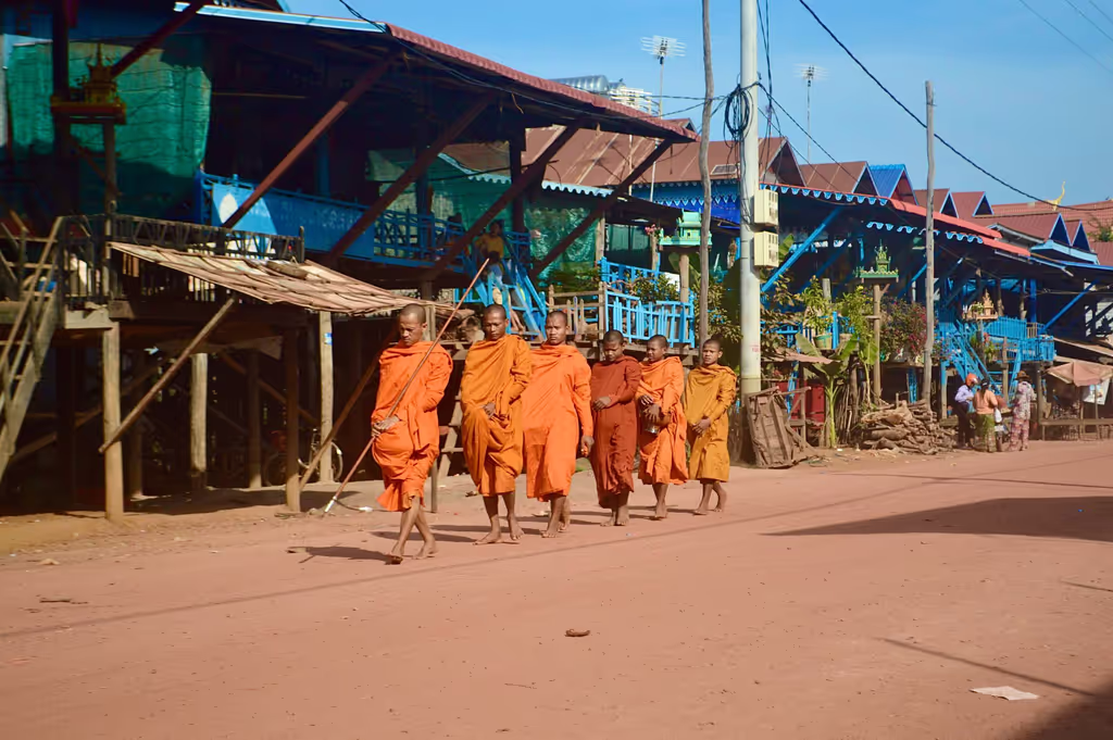 Siem Reap Private Tour - Monks walking at the village