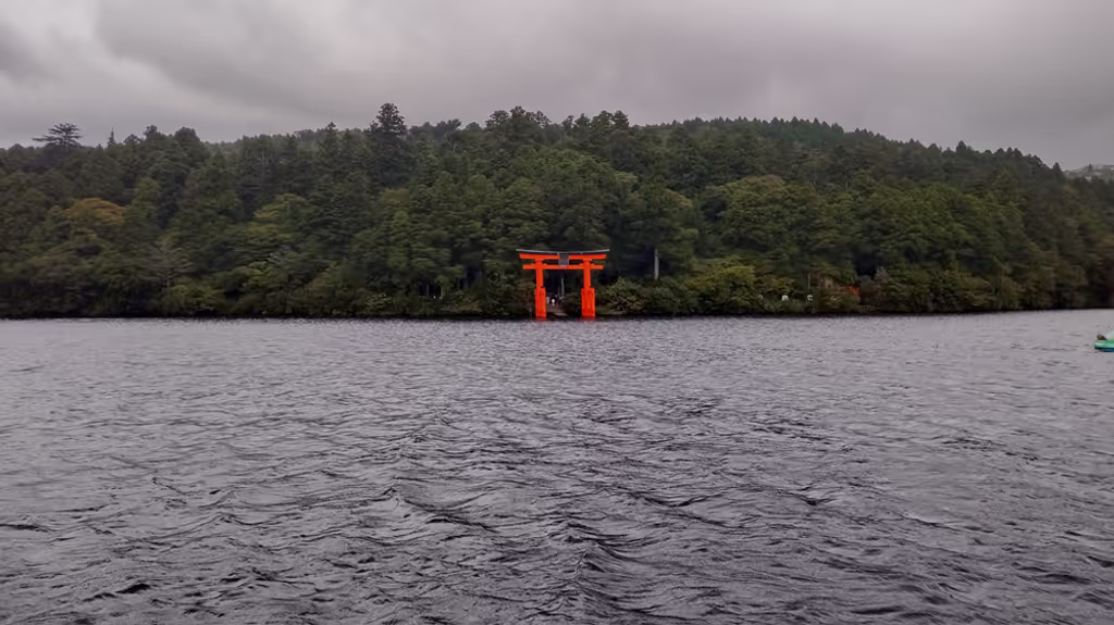 Tokyo Private Tour - Torii gate of Hakone Shrine seen from Pirates Ship
