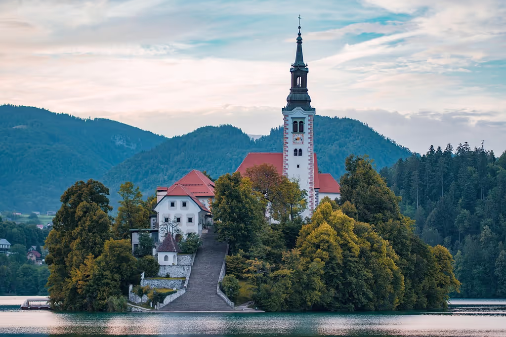 Prague Private Tour - Fairy-tale lake with a small island and church.