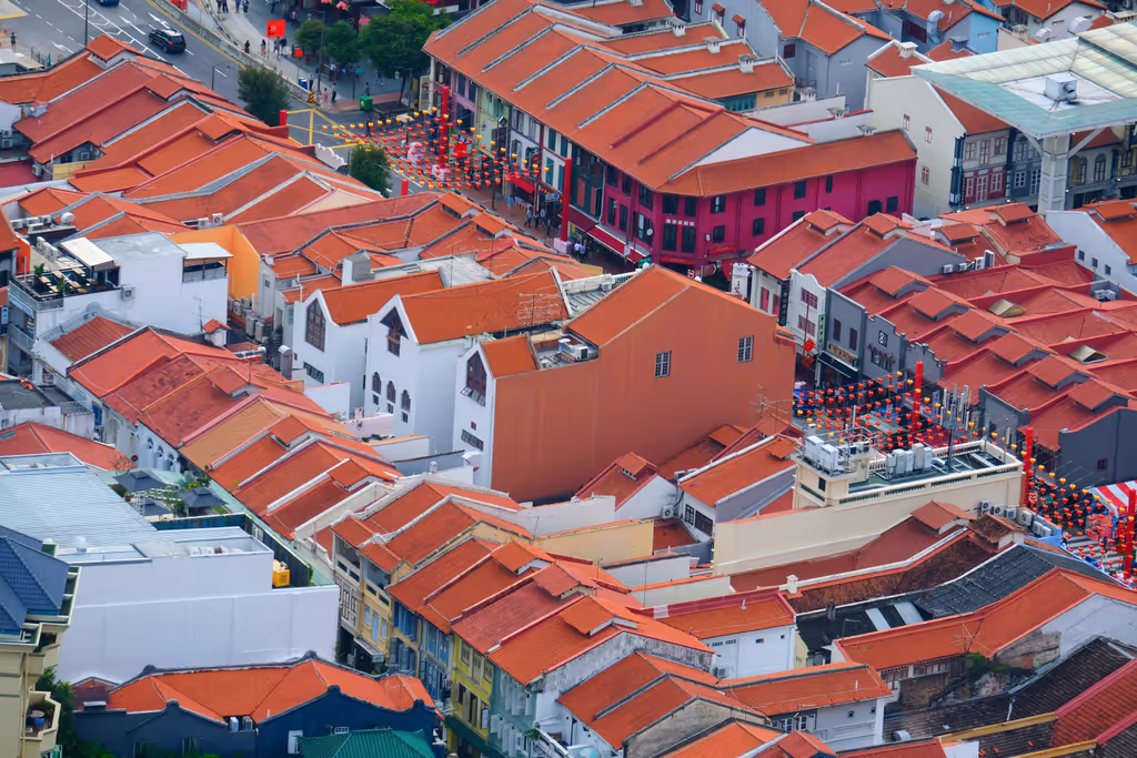 Singapore Private Tour - Chinatown shophouses with red tiled roofing