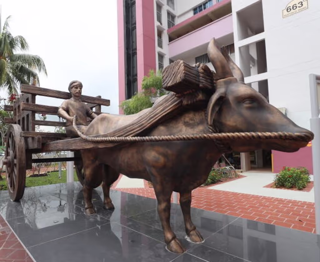 Singapore Private Tour - bullock cart statue at Buffalo Road