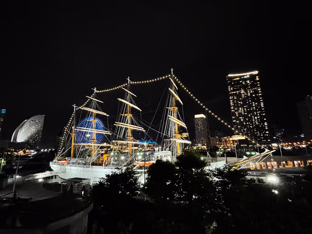 Yokohama Private Tour - The Nippon Maru illuminated at night