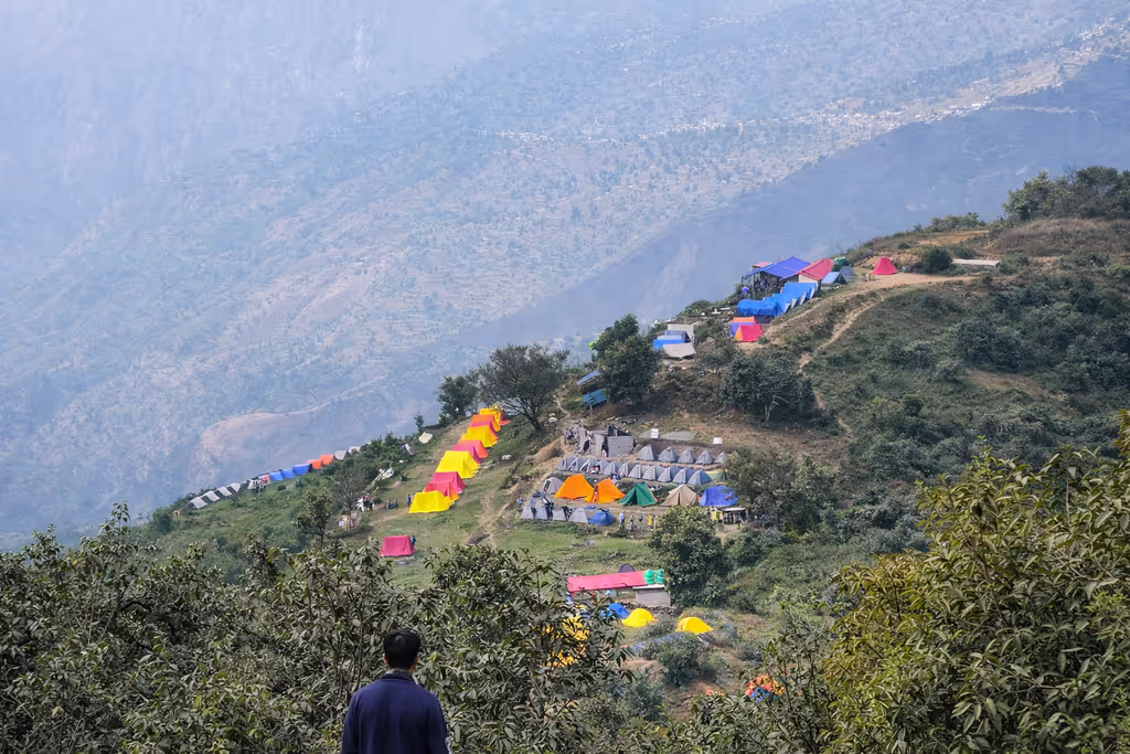 Rishikesh Private Tour - Mountain campsite with colourful tents