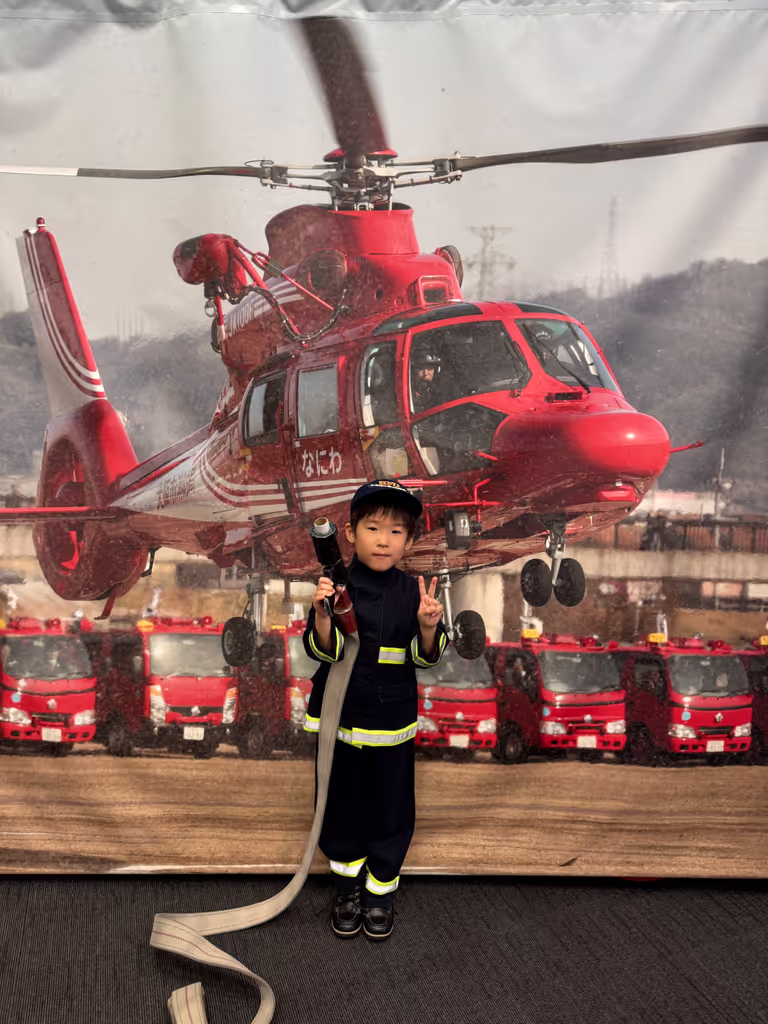 Osaka Private Tour - Trying on a firefighter's uniform!