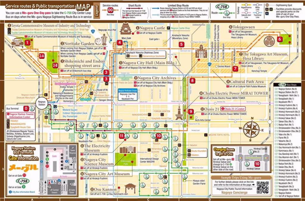 Nagoya Private Tour - Rout Map of Nagoya Hop-on Hop-off Bus "Me-guru"