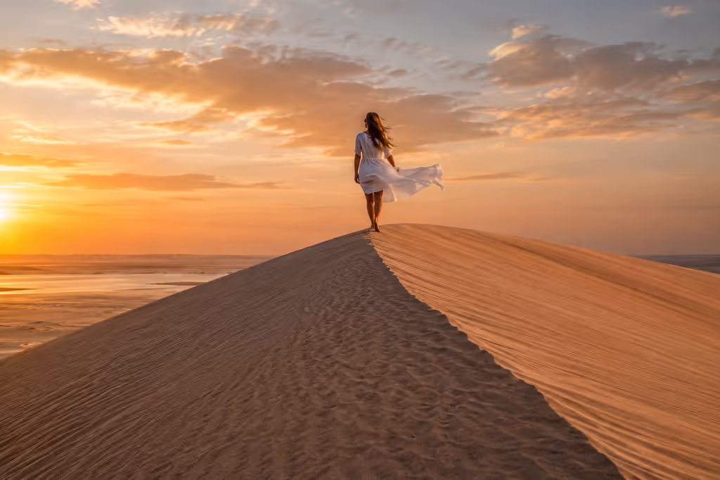 Doha Private Tour - Qatar Desert Safari Sunset Over the Golden Dunes.
