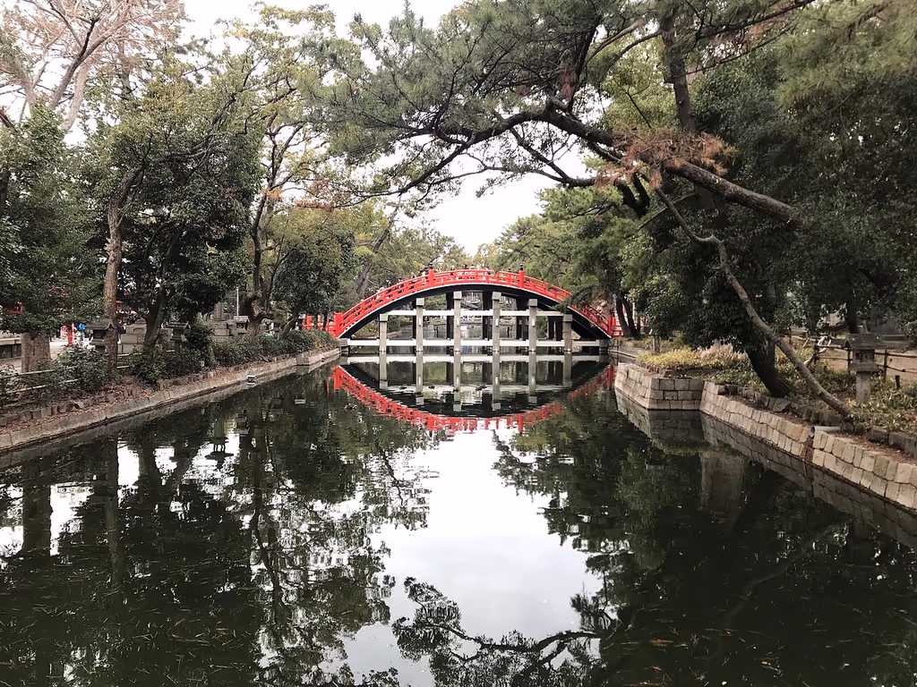 Osaka Private Tour - The gorgeoys taiko bridge at Sumiyoshi Taisha
