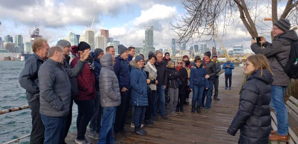 Toronto Private Tour - With a German group, enjoying the view of the Toronto skyline from Polson Street, east of Downtown