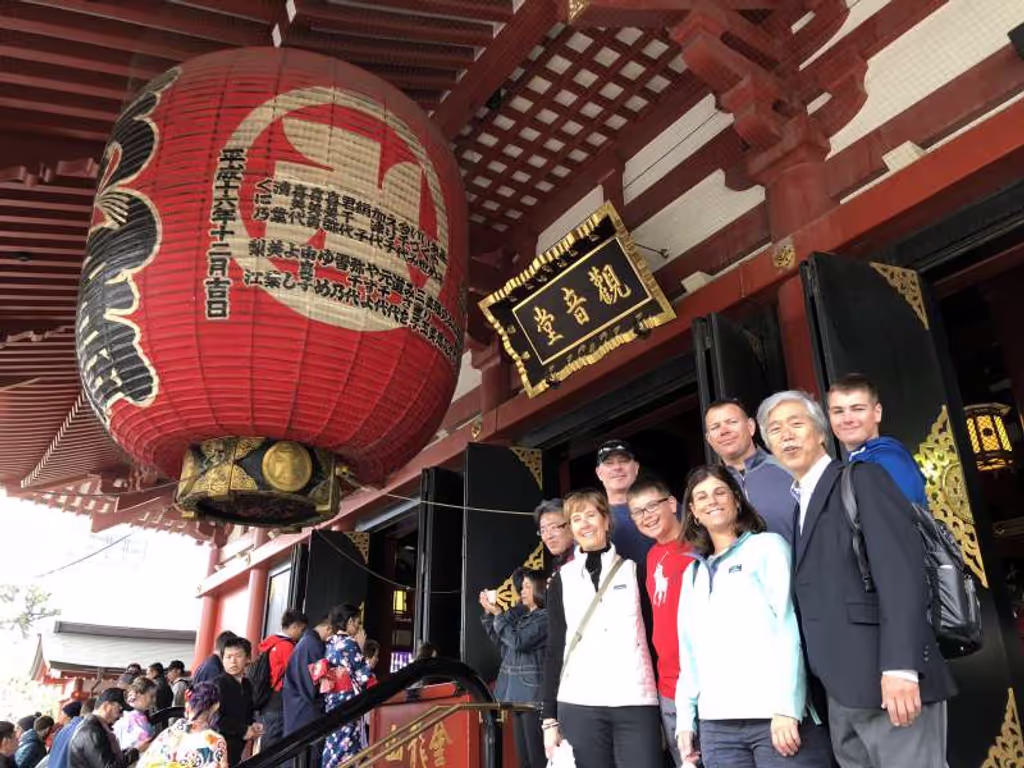 Tokyo Private Tour - Two families from the US in front of the Main Hall at Asakusa Sensoji Temple.