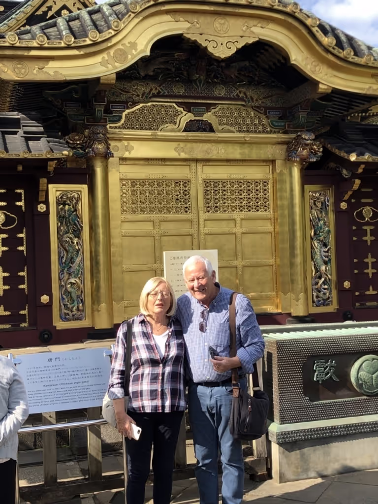Tokyo Private Tour - A nice couple at Ueno Toshogu Shrine, which enshrines the founder of Tokugawa Shogunate.
