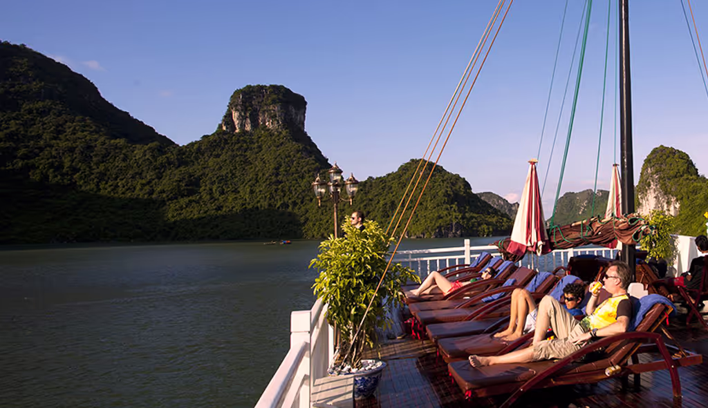 Hanoi Private Tour - sunbath on the Cruise