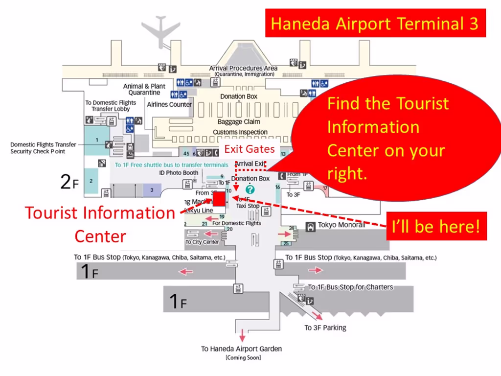 Tokyo Private Tour - I will meet you in front of the tourist information center just out of the custom inspection.