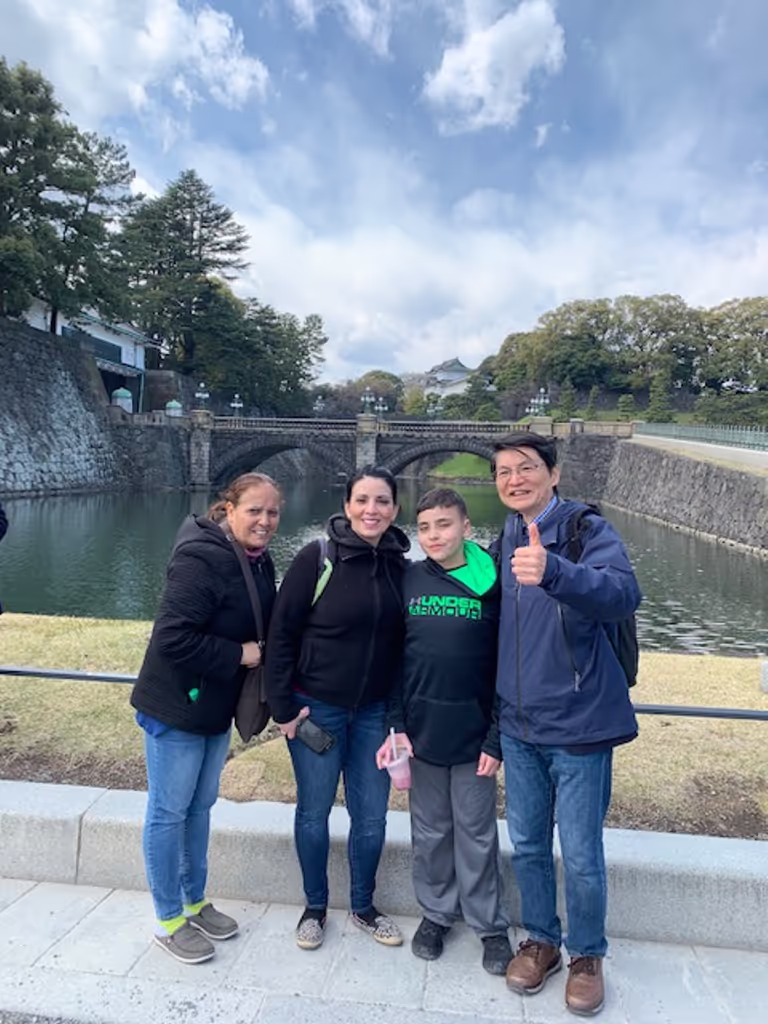 Tokyo Private Tour - My guests in front of the  iron double bridge, and stone Megane-bashi bridge at the Imperial Palace