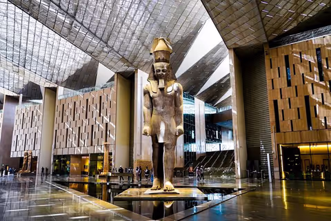 The Grand Egyptian Museum, Tutankhamun Galleries, and Khufu Solar Boat.