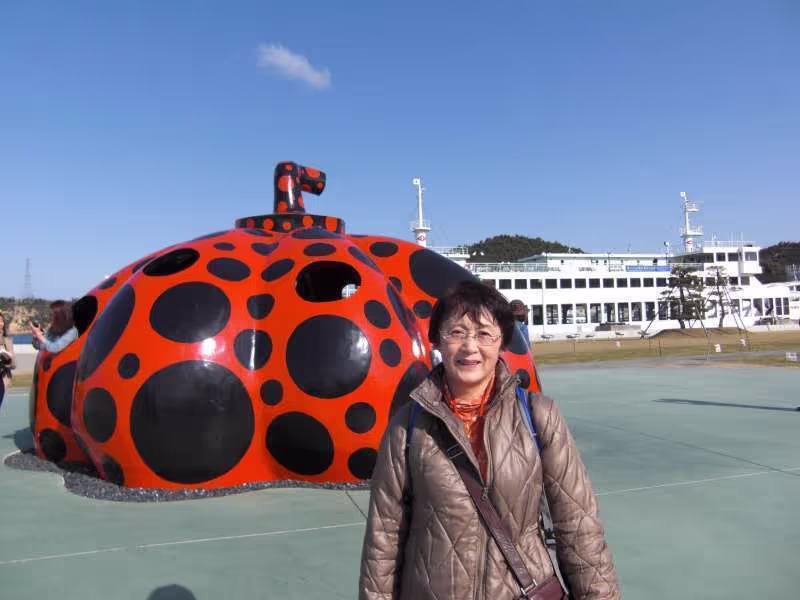 Fukuoka Private Tour - Red Pumpkin  by Yayoi Kusama @ Miyanoura port