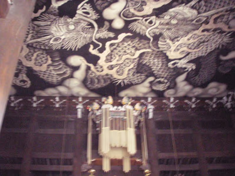 Kyoto Private Tour - You can see two dragons on the ceiling of the hall near the main building.. It measures 11.4m by 15.7m and is drawn with the finest quality ink on thick traditional Japanese paper.  Dragons are beilived to be protectors of the Buddhist teachings They are also considered to be gods of water,sending the nourishing rain of the teachings of Buddhism down onto followers.