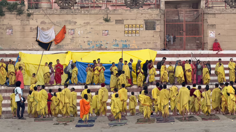 Agra Private Tour - Students were practicing Yoga at the river Ganges.