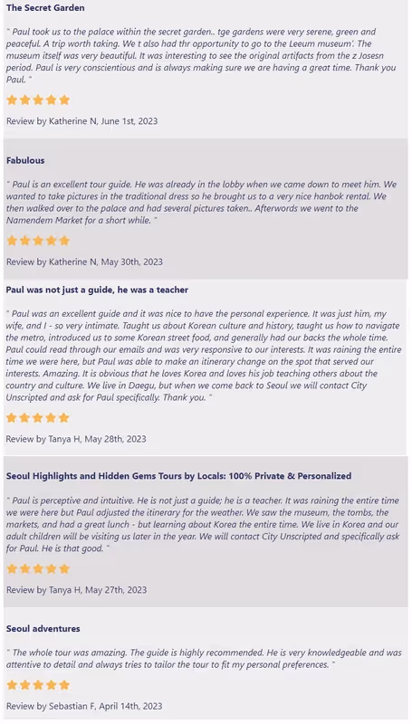 Seoul Private Tour - 5 star rating guest review 1