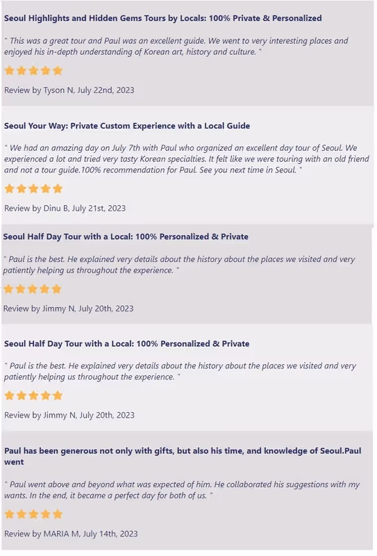Seoul Private Tour - 5 star rating guest review 2