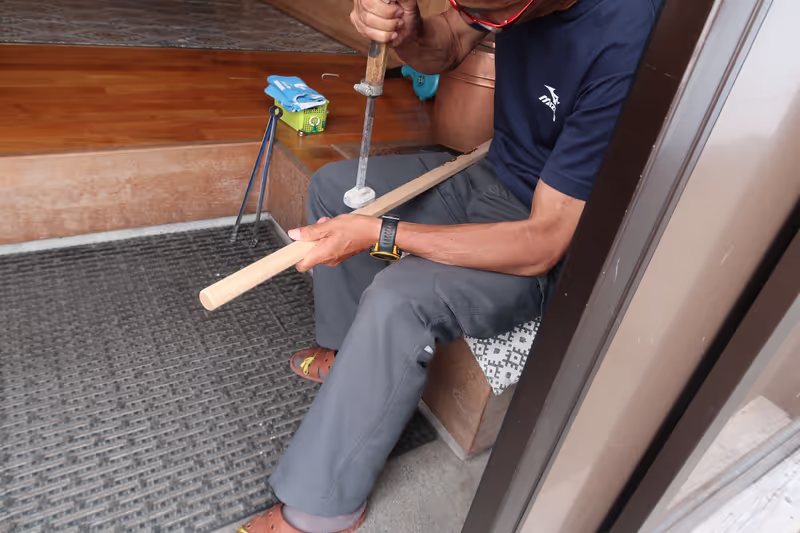 Saitama Private Tour - Stamping my wooden stick as part of the trail going to Mt. Fuji Peak. I spend roughly around 8,000 yen to get all the stamp available in the trail.