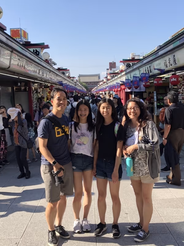 Saitama Private Tour - in front of a long shopping street called "Nakamise" in Asakusa Temple with a lovely family from the US