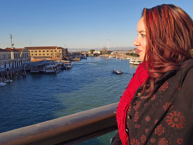 Venice Private Tour - Mountain line visible on a clear day in Venice on the constitution Bridge. 