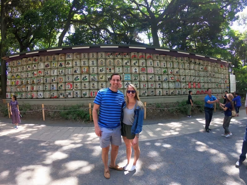 Yokohama Private Tour - Sake barrels at Meiji shrine