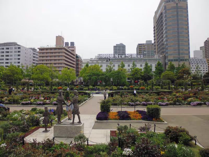 Yokohama Private Tour - Yamashita Park: Established in 1927, Hotel New Grand in the background is one of the most famous hotels in Yokohama.