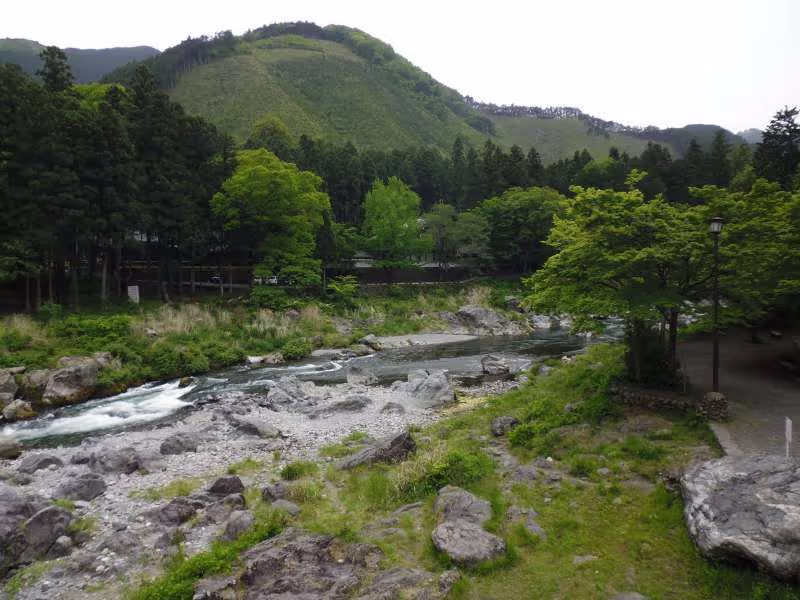 Tokyo Private Tour - Okutama valley: Gyokudo Art Museum is seen at the opposite side behind trees. 