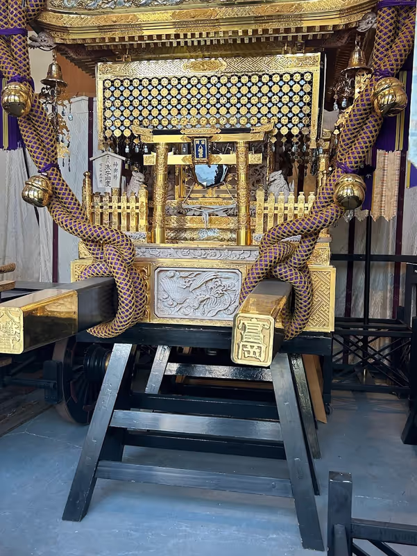 Tokyo Private Tour - two mikoshi shrines are on show, decorated with de