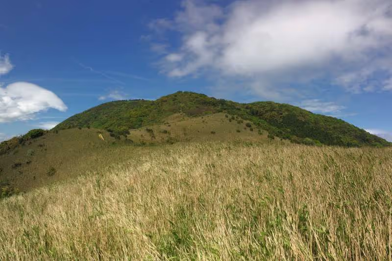 Fukuoka Private Tour - Panorama view from the hill, the vantage point,(1) right side. Mt. Tonoue top (518m) is ahead. It is 30 minute walk from this hill and you can continue on or stay here to enjoy the sceene more.