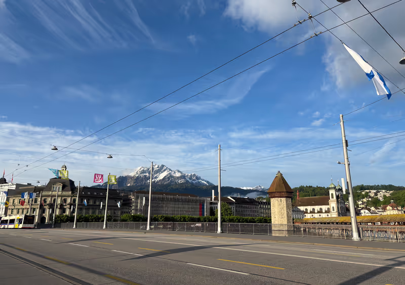 Lucerne Private Tour - View of Chapel Bridge and Pilatus Mountain