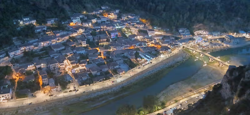 Berat Private Tour - View of Gorica neighborhood, during the night