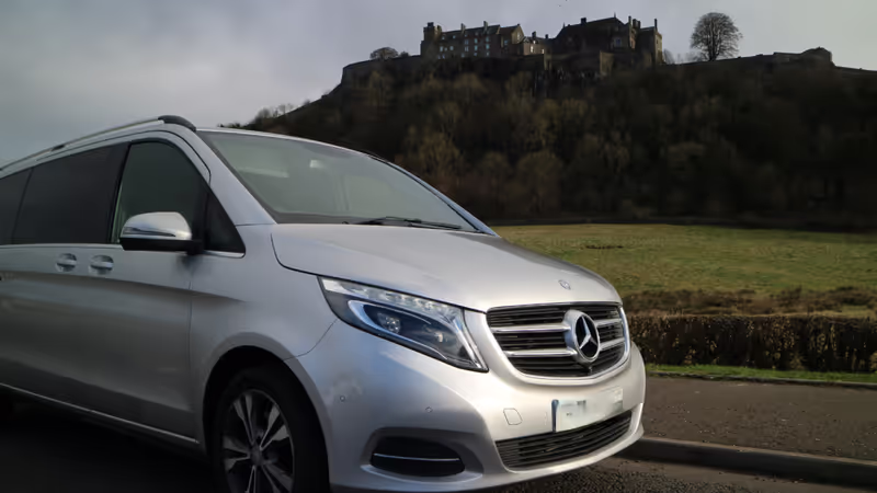 Edinburgh Private Tour - My Mercedes V Class minivan beneath Stirling Castl