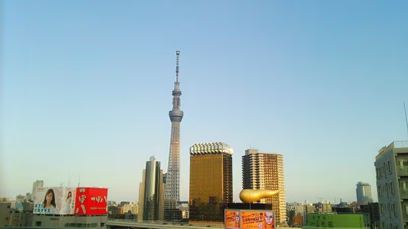 Tokyo Private Tour - A nice view from Asakusa - The Tokyo Skytree and some interesting buildings in Asakusa