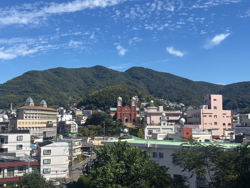 Nagasaki Private Tour - Urakami Cathedral seen from the hill of Peace park