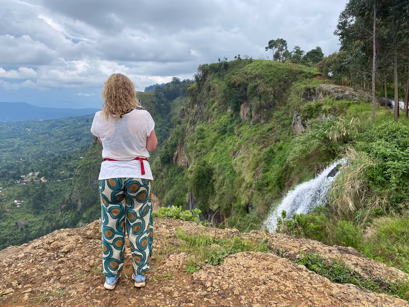 Mbale Private Tour - Visitor overlooking Wanale Falls on Wanale Ridge