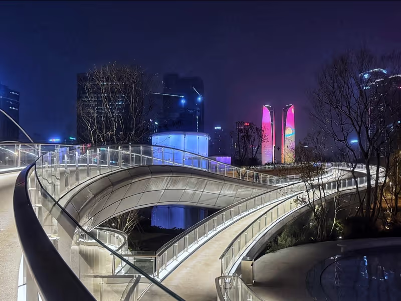 Chengdu Private Tour - JIAOZI PARK | Futuristic Bridge & Cyberpunk Skylin