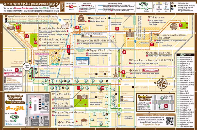 Nagoya Private Tour - Rout Map of Nagoya Hop-on Hop-off Bus "Me-guru"