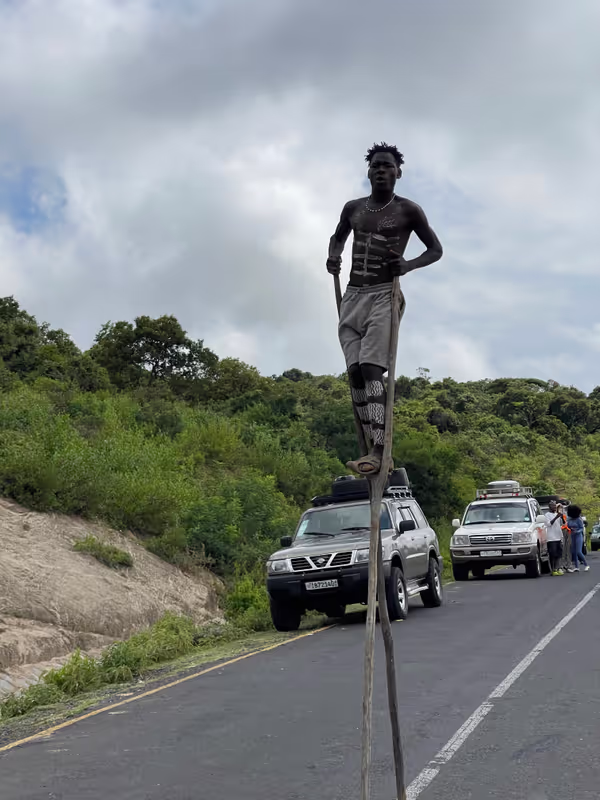 Jinka Private Tour - The stick walking boys of Banna tribes